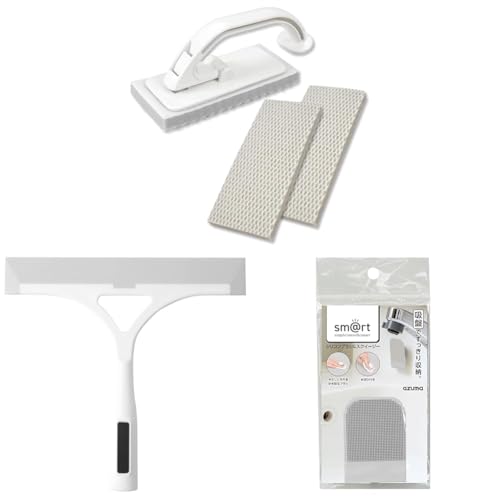 【セット買い】アズマ スマート 浴室床洗い 本体+スペア2個セット マグネット収納 sm@rt779 sm@rt-SQA88 + スマート 浴室水切りワイパー sm@rt764 + スマート シリコンブラシ&スクイージー sm@rt742