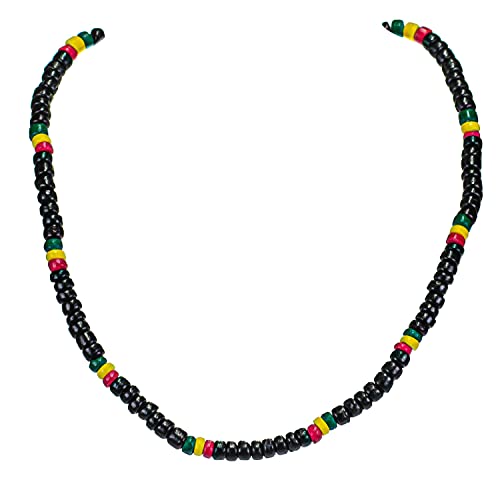 Bluerica Rasta Coconut Beads Necklace (Black - 18") #TOP23
