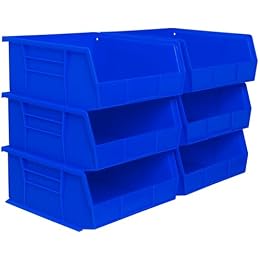 Akro-Mils 30235 AkroBins Plastic Storage Bins, Space-Saving Stackable Bins for Garage, Pantry, Craft Organization, 11" x 11" x 5", Blue, 6-Pack
