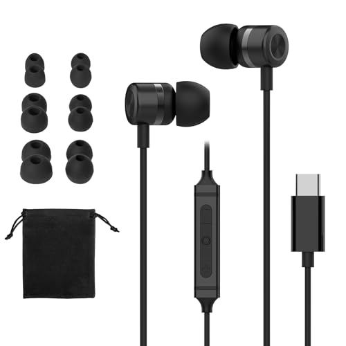 MORMOQUE USB C Headphones for iPhone 15 16 17,for Samsung S20-S23 A53 A54 Type C Wired Earbuds,Built-in Microphone Hi-Fi Bass Earphones,4.9ft Long Cord Magnetic in-Ear Ear Buds with 6 Ear Tips(Black)
