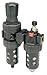 Parker 07B32A18A2BDB Modular Three Piece Filter/Regulator/Lubricator, 1/2" NPT, Polycarbonate with Metal Bowl Guard, Twist Drain, 40 micron, 90 scfm, Relieving Type, 2-125 psig Pressure Range, with Gauge, with Mounting Bracket, Lockout & Port Block