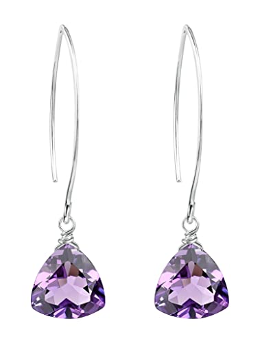 Purple Amethyst Trillion Quartz Sterling Earrings