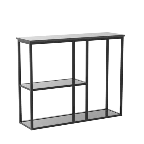 Image of WOHOMO Console Table, 12'' Narrow Entryway Table for Living Room, 31.5'' x 31.5'' Black Marble Industrial Sofa Table with 3-Tier Storage Shelves for Corridor, Hallway, Black Marble