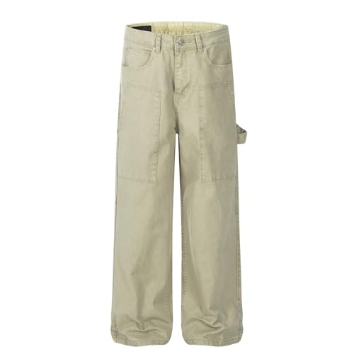 Jeans Pants Trouser Denim Trendy Street Washed Grinding Fading Loose Multi Pocket Commuter Casual Straight Tube2