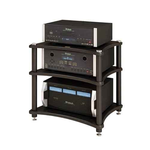 Moderno soporte multimedia AV de madera de 3 niveles, estante amplificador y gabinete de almacenamiento de componentes estéreo, estante de consola de CD/reproductor de discos para TV, enrutador WiFi y