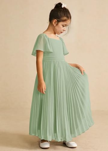 Chiffon Flower Girl Dresses for Wedding Ruffle Sleeves Junior Bridesmaid Dresses Birthday Party Ball Gown with Bow2