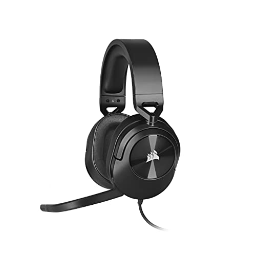 Corsair HS55 Stereo Gaming Wired On Ear Headset (Leatherette Memory Foam Ear Pads, Lightweight Construction, Omni-Directional Microphone, Multi-Platform Compatibility Included Y-Cable Adapter), Carbon
