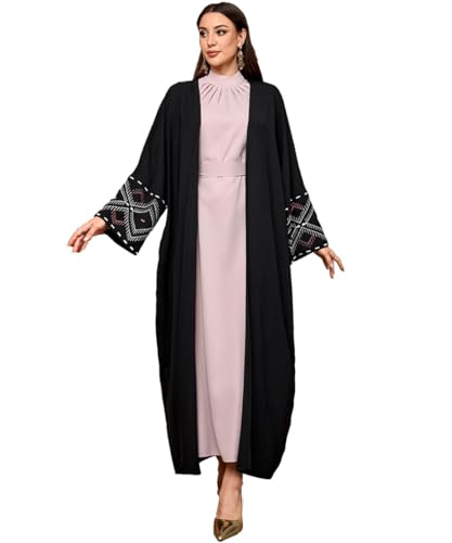 Image of Women's Ethnic Embroidery Muslim Abaya Open Kimono Cardigan Jalabiya