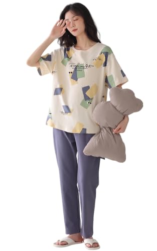 Image of GLASGO Women's Cotton Pajama Set with Top & Pants|| Korean Night Wear|| Loose Fit Home Wear || Lightweight Printed Set || Soft & Comfy Sleepwear for Girls & Women || LNS-4-$
