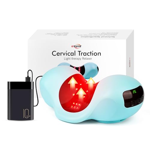 Red Light Therapy Neck Traction Pillow, Neck Stretcher for Neck Pain Relief, Cervical Traction Device for Tension Headache and Neck Hump Corrector with 10000 mAh Power Bank