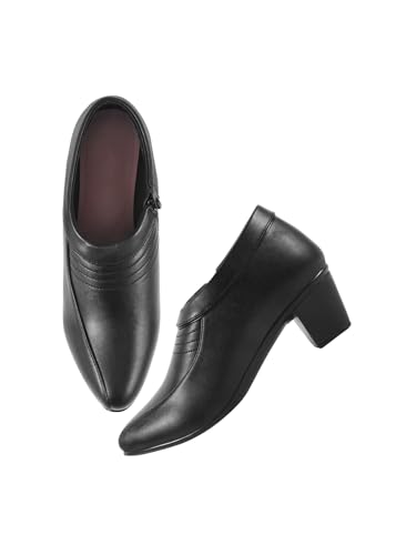 Image of SilverArrow Ankle Length Block Heel Boots Trendy Comfortable Zipper Boots for Womens & Girls Black