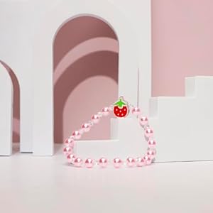 FIONA’S CLOSET Dog and Cat Clothes Light and Comfortable Necklace Strawberry Pendant Pink Pearl Beads (Pink, Medium)