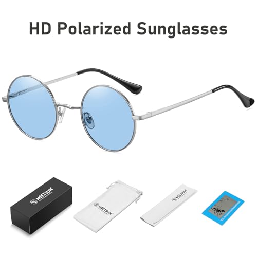 Image of MEETSUN Small Round Polarized Sunglasses for Men Women Metal Retro Hippie Circle Sun Glasses Driving Festival Cosplay UV400