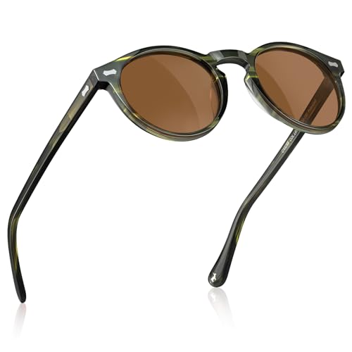 Image of CARFIA Acetate Polarized Sunglasses for Men Retro Classic Round Shades