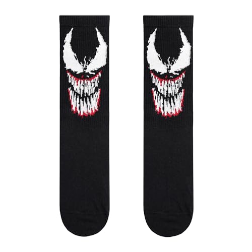 Image of SOCKSXPRESS Marvel Venom Men's Crew Socks | Black | Official licenced Marvel | Special Edition Comfort, Combed Cotton with Reinforced Heel & Arch Support | Sinister Style & Everyday Wear | Pack of 2
