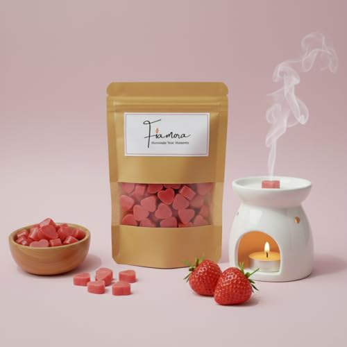 Image of Wax Melts | Organic Soy Wax | Essential Oil Infused | Strawberry Fragrance | Heart Shape Aroma Melts | Sweet Room Freshener | Safe Smoke-Free Home Scent | 80 GMS