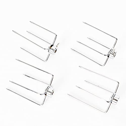 JINPRDAMZ Lot de 4 pinces à viande pour tournebroche, aiguilles à viande en acier inoxydable, pinces à viande avec vis de blocage, aiguille à viande pour tournebroche, poulet et bien plus encore