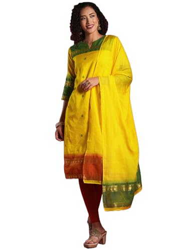 Kurta en viscose respirante GoSriKi en taille S ensemble duatta imprimé jaune confort