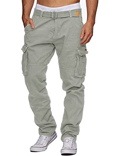 AlvaQ Cargo Work Trousers Mens Cotton Casual Work Pants for Men Outdoor Pants Camping Hiking Loose Fit Multi Pockets, B-Gray, XXL