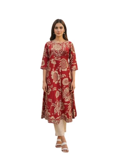 Kurta Rose Brodé pour Femme en Viscose Idéal pour les Journées d'Été