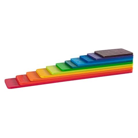 MERRYHEART Wooden Rainbow Rectangle Stacker Toys, Rainbow Building Blocks Board Set for Kids, 11Pcs Rectangle Rainbow Stacking Puzzle, Learning Creative Thinking Toys Cover