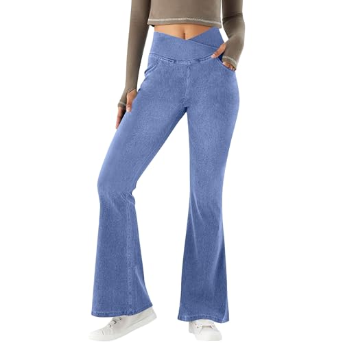 Jeans for Women Trendy Knit Stetchy Denim Pants Elastic Waist Leggings with Pockets Casual Trousers Fashion Clothing