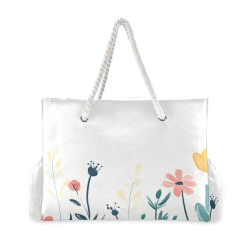 Spring Bloom Florals Beach Tote Bag - Waterproof Travel Bag with PVC Compartment, Oversized Pool Tote for Vacation Essentials, Vintage Nylon Beach Accessory for Multipurpose Storage2