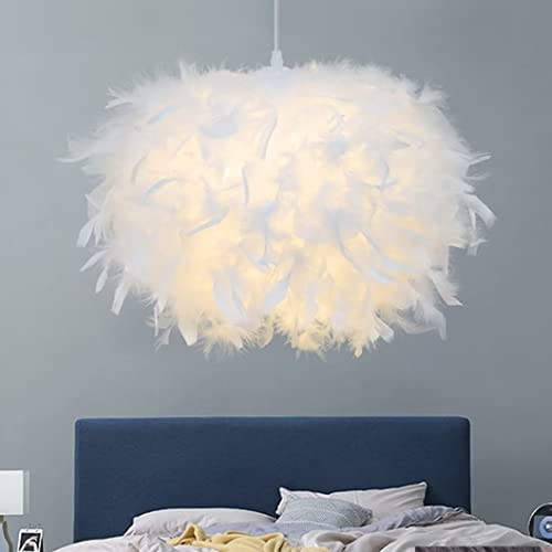 GUANSHAN Hémisphère Blanc Plume Pendentif Lumière Abat-Jour Plafonnier Luminaire Lustre 40cm/15.9