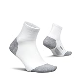 Feetures Elite Max Cushion Quarter Sock- Calzini sportivi da corsa per uomini e donne, compressione mirata, assorbimento dell'umidità, Colore: bianco., Medium