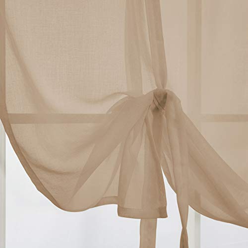 Vctops Solid Color Sheer Voile Window Curtains Light Filtering Tie Up Shade Adjustable Balloon Drapes Treatment For Small Window,1 Panel (24" X 47",Khaki) #TOP6