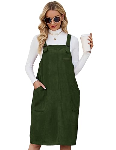 green corduroy jumper dress Hunter Green Short Dress with Ruffle Bell Sleeves main image 1