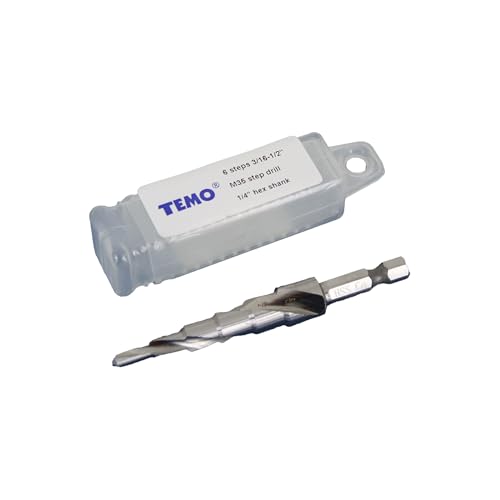 Image of TEMO M35 Cobalt Step Drill Spiral Flute Unibit, 6 Size 3 /16 Inch To 1 /2 Inch, 1 /4 Inch Hex Shank