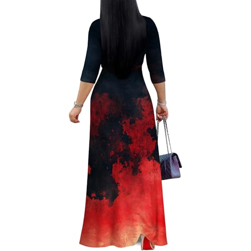 Image of PinkPatty Women's Print Maxi Dresses 3 /4 Sleeve Flowy Long Dress V Neck Wrap Tie Waist Sundress