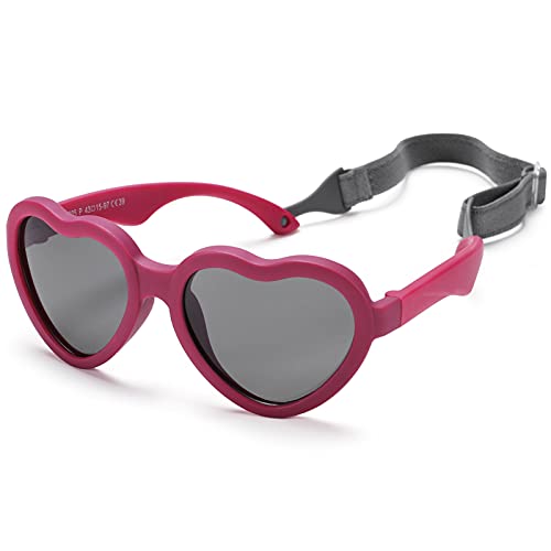 Image of Flexible Heart Shaped Baby Polarized Sunglasses with Strap Adjustable Toddler & Infant Age 0-24 Months