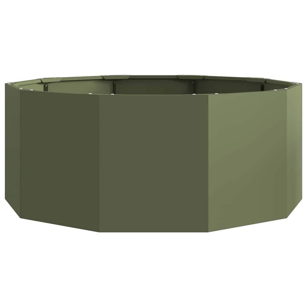 Pflanzkübel Olivgrün rund 90x90x35 cm aus Stahl Robustes Blumentopf Groß Outdoor für Garten Terrasse Balkon Modernes Design