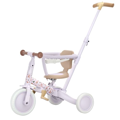 newyoo Lume TR008 Tricycle for Toddlers 1-3, 5-in-1 Push Bike with Parent Handle & Safety Guard, Convertible Balance Bike, Ideal Gift for 1-3 Year Olds, Lilac