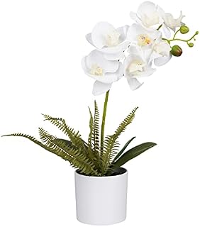 ConCus-T Artificial Orchid Flowers Faux Flower Arrangements Orchid Artificial Orchid in a Pot Fake Artificial Orchid Flower Arrangements in Vases Bathroom Shelf Ornaments Table Centerpiece, White