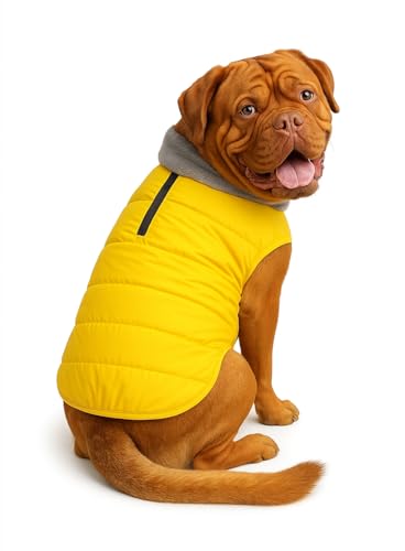 Image of The Pets Company Dog Winter Coat Jacket, Clothes, Windproof, Waterproof, Light Weight, Washable, Ultra Warm Thick Fleece Lined Dog Vest for Cold Weather Protection, (Yellow, XX-Large - 30 Inch)