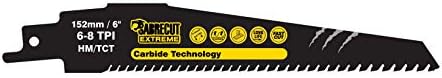 1 x SabreCut SCRS956XHM Tungsten Carbide 152mm Variable 6-8 TPI S956XHM Very Fast Wood and Plastic Cutting Reciprocating Sabre Saw Blade Compatible with Bosch Dewalt Makita and many others