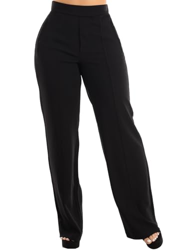 Moda Xpress Women's Stretch High Waisted Dress Pants for Work, Straight, Wide, Skinny Leg Business Office Casual Pants 40609N
