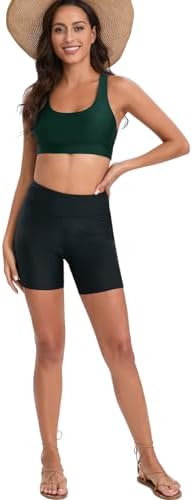 Women Racerback Sports Swim Bra High Neck Bikini Tops Black Workout Bathing Suit Padded Tops Only