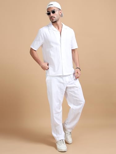 Image of StitchX Men's Airport Look Textured Seersucker Resort Cotton Shirt & Trouser Co-Ord Set S-2XL