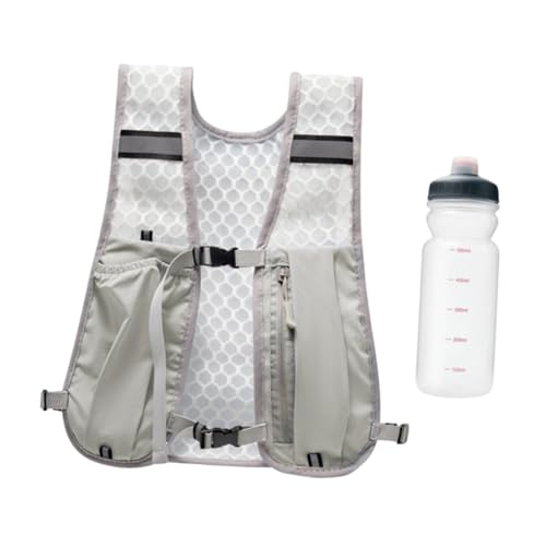KiBcsLic Outdoor Vest Pack Backpack with 0.5 L Water Bottle Daypack Nylon for Mountaineering, Light Gray