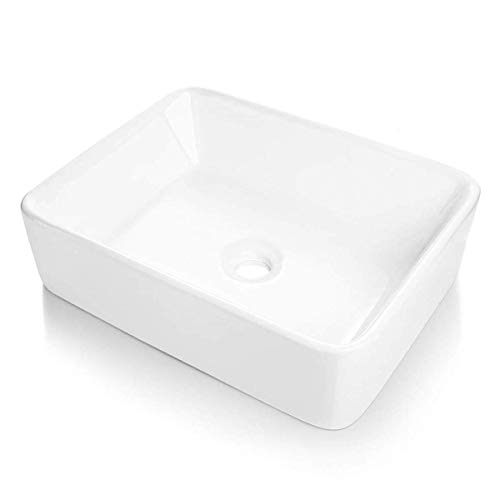 Comllen Counter White Porcelain Ceramic 18.9"X14.5" Bathroom Vessel Sink,Art Basin Rectangular Vessel Sink Durable Bathroom Sink