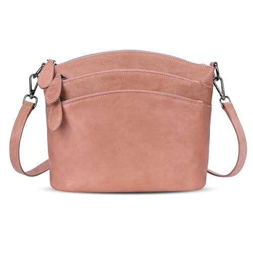 Image of HESHE Crossbody Bags for Women Genuine Leather Purses with Multi-Pockets Vintage Ladies Small Shoulder Satchel Bag