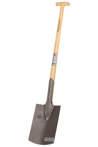 IDEAL-Bauspaten Gärtner Form | für mittelfeste, leicht steinige Böden | gestrahlter Doppelfederspaten, selbstschärfend, ohne Tritt, Eschen-T-Stiel 85 cm