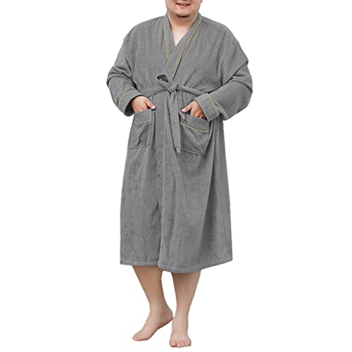 Albornoz para hombre de algodón puro en talla grande con acabado de rizo suave
