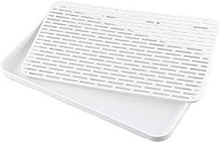 30 * 17.5cm Water Drip Tray Holder, Dish Drainer Tray, Dish Drain Board Mat, Sink Side Dish Draining Board, Thicken Plastic Double layer Drying Tray for Cups, Bowls, Fruits, Utensil, Coffee Tea,Grey