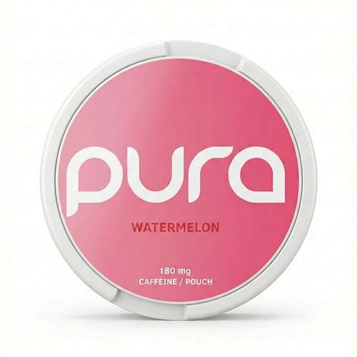 Pura Energy Pouches | 180 mg Naturligt Koffein | Sockerfri Energi med Vitaminer & Aminosyror | 20 per Dosa (1-pack, Watermelon)