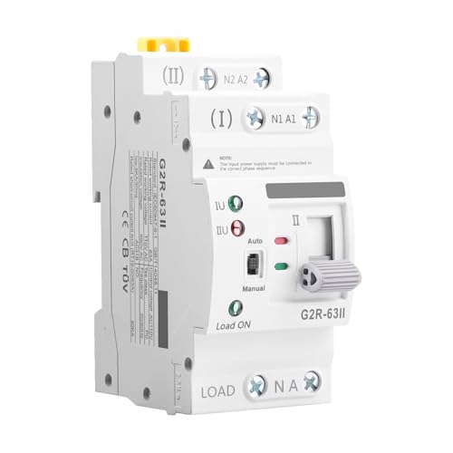 Mini ATS AC Automatic/Manual Transfer Switch 2P 63A 110V ATS Manual Transfer for Uninterruptible Power Supply Home Dual Auto Power Electrical Selector Switch DIN Rail MountG2R 2P 63A AC110V